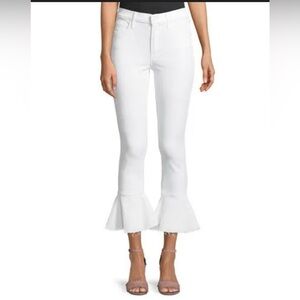 MOTHER The Cha Cha Fray High Rise White Cropped Flare Jeans 27 Glass Slipper